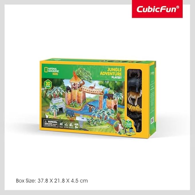 NATIONAL GEOGRAPHIC KIDS 3D PUZZLE JUNGLE ADVENTURE PLAYSET 65-PIECES WITH 6 ANIMAL FIGURES & PLAY MAT, EDUCATIONAL, NO TOOLS GLUING REQUIRED, RECREATE JUNGLE ADVENTURE, IMAGINATIVE PLAY, IDEAL GIFT - Image 3